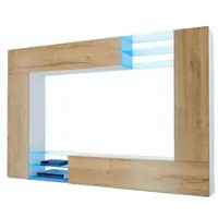 Vladon Wohnwand Mirage, Germany, Anbauwand mit Rückwand mit 2 Türen, 2 Klappen und 6 offenen Glasablagen, Weiß matt/Eiche Natur, inkl. LED-Beleuchtung (262 x 183 x 39 cm)