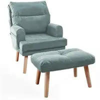 Idohome - Relaxsessel NEMO verstellbar mit Hocker und Holzfüßen, Farbe: Meeresfarbe Trinity 22