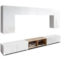 AX Living Wohnzimmer Wohnwände Kossana 23 – 300cm Weiß/Goldene Eiche