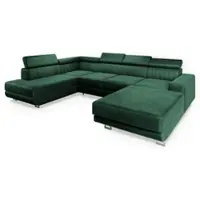 Masseno Ecksofa SIENA L-S mit Schlaffunktion U-Form, Sofa mit Bettkasten, Wohnzimmersofa, Couch, Soffa, Bettsofa, Couchgarnitur- Grün, MONOLITH 37