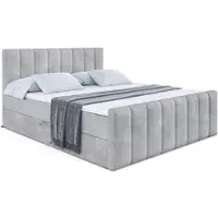 ALTDECOR Boxspringbett mit Fußteil - H3 Matratze und Topper - OTTA-Z - 180x200 - Grau - Doppelbett, Boxbett, Polsterbett mit Bettkasten mit Stauraum und Kopftei