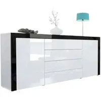 Vladon SIDEBOARD La Paz Weiß Hochglanz / Schwarz Hochglanz