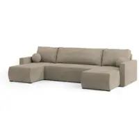 Masseno Ecksofa TESSUN mit Schlaffunktion U-Form, Sofa mit Bettkasten, Wohnzimmersofa, Couch, Soffa, Bettsofa, Couchgarnitur- Beige, POSO 02 + PAROS 02