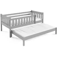 Masseno Kinderbett STELLA 80x160 cm mit Rausfallschutz, Doppelbett für Mädchen und Jungs, Holz, Hellgrau