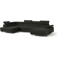 Masseno Ecksofa RUBANO L-S mit Schlaffunktion U-Form, Sofa mit Bettkasten, Wohnzimmersofa, Couch, Soffa, Bettsofa, Couchgarnitur- Schwarz, MONOLITH 95