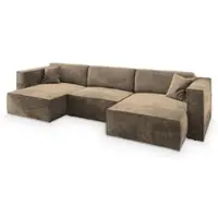 Masseno Ecksofa SARMO M mit Schlaffunktion U-Form, Sofa mit Bettkasten, Wohnzimmersofa, Couch, Soffa, Bettsofa, Couchgarnitur- Beige, MONOLITH 09