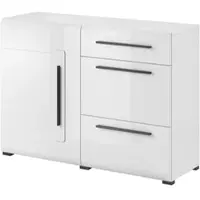 Masseno Kommode TULLIA 120 cm Sideboard mit 3 Schubladen und 1 Türen für Wohnzimmer Schlafzimmer Modern 120x39x86 cm Weiß / Weiß