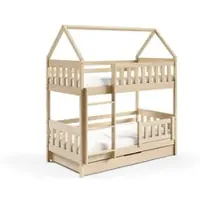 Masseno Etagenbett ELENA 80x160 cm mit Schublade, Rausfallschutz, Kinderbett mit Leiter für Mädchen und Jungs, Stockbett 2 Kinder, Hausbett für Kinder, Kiefernholz