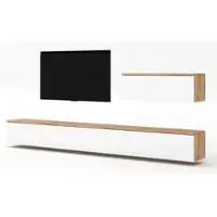 AX Living Anbauwand Loriano IV Wohnwand Eiche Wotan/weiß Hochglanz 300