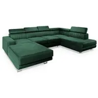 Masseno Ecksofa SIENA R-S mit Schlaffunktion U-Form, Sofa mit Bettkasten, Wohnzimmersofa, Couch, Soffa, Bettsofa, Couchgarnitur- Grün, MONOLITH 37