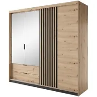 Masseno Drehtürenschrank TALLINO 220/210,4/60 cm 3-türig Schlafzimmer Schrank Kleiderschrank mit Spiegel Eiche Artisan