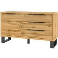 Masseno Kommode HALENZA 144 cm Sideboard mit 3 Schubladen und 1 Türen für Wohnzimmer Schlafzimmer Modern 144x45x83 cm Eiche Wotan / Eiche Wotan