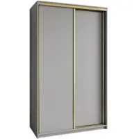 Masseno Schiebetürenschrank NISSE 120/205/60 cm Kleiderschrank mit Schubladen Schlafzimmer Schrank 2-türig Graphitfarben + Gold