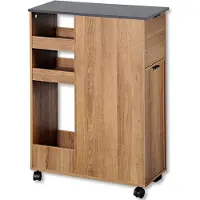 Kesper Servierwagen Nischenregal braun Holzdekor – 60x25x86cm – mit Abfalleimer & Rollen – schmaler Küchenwagen für Müll, Vorräte & Ordnung – 2485113
