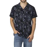 Riverso Hawaii Hemd Männer Kurzarm RIVMick Regular Fit Regular Fit Leaves Schwarz XXL