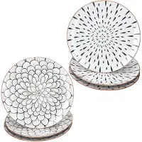 MamboCat 6er Set Yama Speiseteller Ø27cm Steingut Blau Weiß Tropfen Floral Essteller