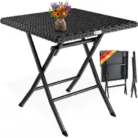 Casaria Gartentisch Wetterfest Klappbar 65x65cm Balkontisch Polyrattan Outdoor 60kg Belastbarkeit Klapptisch Terrasse Balkon Camping Tisch Schwarz