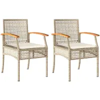 vidaXL Gartenstühle mit Kissen 2 Stk. Beige Poly Rattan Akazienholz