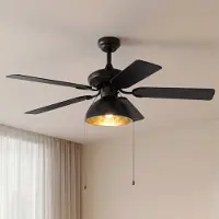 LUCANDE Shamoian Deckenventilator mit Licht, leise, Ø 130 cm - , Shamoian, Schwarz, für Wohnzimmer, Metall, Vintage
