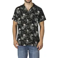 Riverso Hawaii Hemd Männer Kurzarm RIVMick Regular Fit Regular Fit Tropical Schwarz M