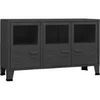 vidaXL Industrial Sideboard Schwarz 105x35x62 cm Metall und Glas