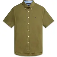 Tommy Hilfiger Linen Blend Solid Ss Shirt Dark Artichoke Größe: L | Casual hemden Outlet | Herren | Weiß
