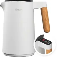 Balter Home Edelstahl Wasserkocher WK-08 mit Temperatureinstellung, Doppelwand, BPA frei, leise & kabellos, Warmhaltefunktion, Temperaturanzeige, Weiß,