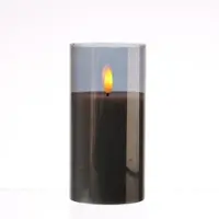 MARELIDA LED Kerze Windlicht Glas Echtwachs flackernd Timer H: 15cm rund grau anthrazit