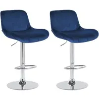 DELUKE 2er Set Barhocker PONOR Samt Blau 50x50x85cm Silber Barstuhl Höhenverstellbar Mit Lehne Drehbar Tresenhocker Tresenstuhl