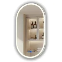 Artforma LED Badspiegel oval 50x80 cm silber mit Touch und Antibeschlag