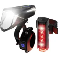 Fischer Fahrrad Fahrradbeleuchtung "LED-Akku-Bel. Set PLUS 100/180 Fernlicht + TWIN STOP"