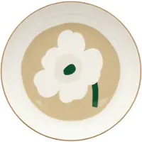 Marimekko - Oiva Unikko tiefer Teller, Ø 20,5 cm, weiß / beige / light sand / dunkelgrün