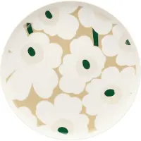 Marimekko - Oiva Iso Unikko Teller, Ø 25 cm, weiß / beige / light sand / dunkelgrün