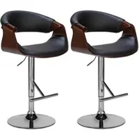 DELUKE 2er Set Barhocker GASEN - Kunstleder Walnuss/schwarz 60x52x95 cm | Barstuhl Höhenverstellbar Mit Lehne Drehbar Tresenhocker Tresenstuhl Kneipenhocker
