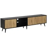 OKWISH TV-Schrank mit 1 offenem Ablagefach Lowboard Fernsehbank mit LED Beleuchtung und 3 geschlossenen Ablagefächern Geeignet für 75-Zoll-Fernseher Naturholz