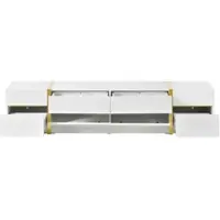OKWISH TV-Schrank Hochglanz Lowboard Oberflächenfinish Goldfarbene Zierleisten Stauraum TV-Regal Mit Schubladen Und Türen Für Wohnzimmer Weiß