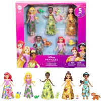 Disney Princess und Freunde Set mit 5 kleinen Puppen in glitzernden Outfits und 5 Freundefiguren, Mini-Puppe, Weiblich, 3 Jahr(e), Junge/Mädchen, 90 mm, 65 g