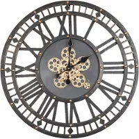 Bhp B992304 GEORGE Wanduhr, Metall schwarz, antik, Uhr, weitere Funktionen: bewegliche Zahnräder, römisches Ziffernblatt, ø: 700mm, H: 700mm, exkl.