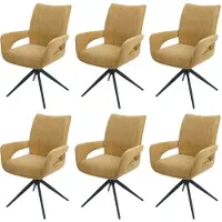 Mendler 6er-Set Esszimmerstuhl MCW-O78, Küchenstuhl, drehbar Auto-Return, Stoff/Textil Chenille (310g/m²) senfgelb