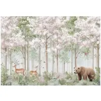 WALLARENA FOTOTAPETE Kinderzimmer Wald Tiere Hirsche 200x140