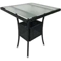 Freital Handels GmbH Tisch Stahl, Sicherheitsglas und Polyrattan Schwarz