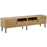 OKWISH TV-Schrank Lowboard mit 2 Schubladen und 2 offene Fächer Fernsehbank mit Metallfüße Holzoptik Doppeltür-Design Natur