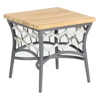 Müsing Lounge-Tisch Yale Aluminium und Polyrope Silbergrau Rund mit Teakholzplatte