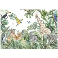 WALLARENA Fototapete Kinderzimmer Tiere in Grün Vlies Tapete | Gr.: 250 x 175 cm