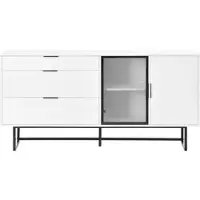 STILVORA Sideboard mit 3 Schubladen und LED-Lichtleiste, Vitrine mit Glastüren im modernen Design, Aufbewahrungsschrank für Esszimmer Weiß