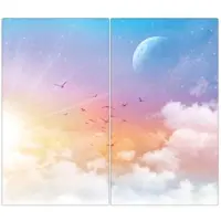 Banjado Herdabdeckplatte Glas 2 Teilig Je 30x52CM Schneidebrett Herdabdeckung Mit Motiv Vögel Am Himmel