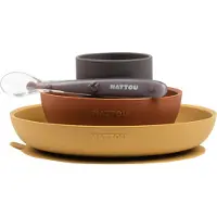 Nattou - Dinner Set 4 Pcs Soft Silicone - Mustard / Terracotta