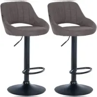 Décoshop26 - Set aus 2 verstellbaren Barhockern mit dunkelgrauem Stoffbezug durchbrochener Rückenlehne und schwarzem Metallgestell 10_0006106