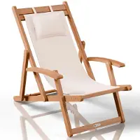Juskys Sonnenliege Tavira Creme - klappbar, verstellbar, wetterfest, Akazienholz