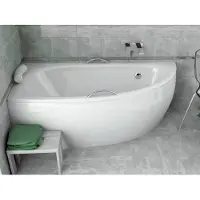 Badland Eckbadewanne Badewanne Milena Premium LINKS 150x70 mit Acrylschürze, Füßen, Handgriffen, Kopfstütze und Ablaufgarnitur GRATIS
